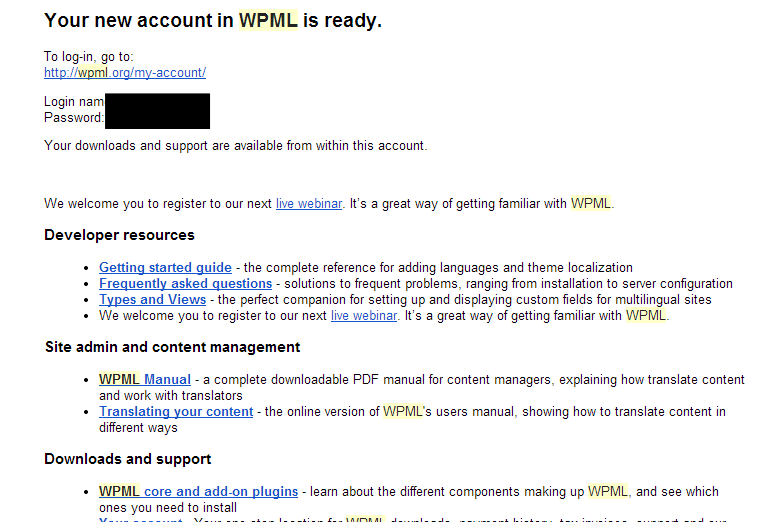 WPMLアカウント情報お知らせメール